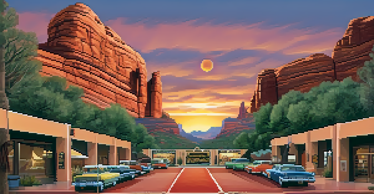 An artistic depiction of the Sedona International Film Festival logo with film reels and local scenery.