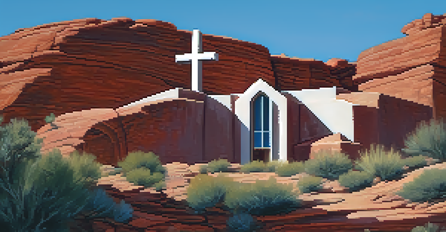 The Chapel of the Holy Cross set on a red rock mesa under a clear blue sky, illustrating the blend of architecture and nature.