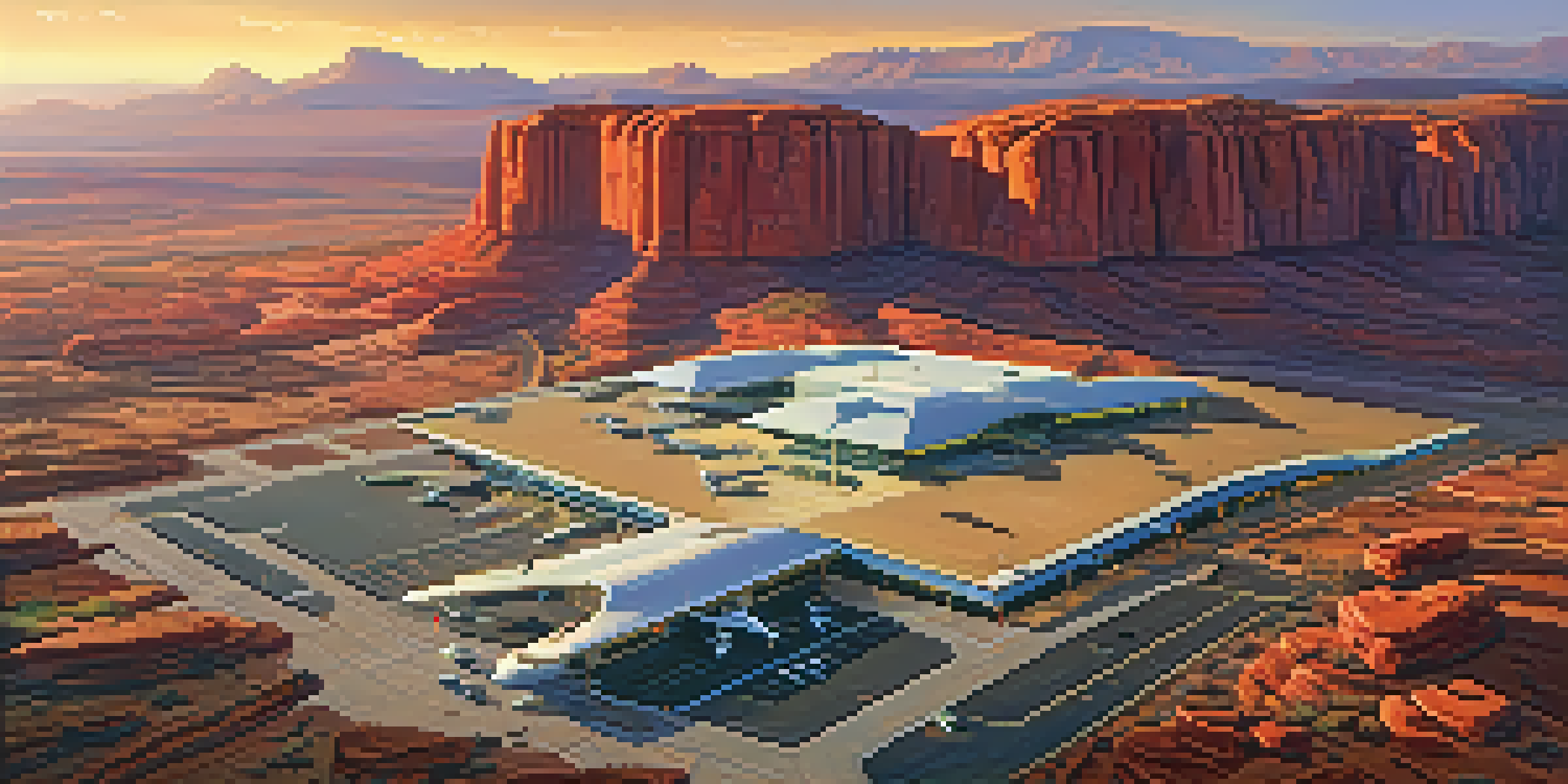 Aerial view of Airport Mesa during sunrise, highlighting red rock formations bathed in golden light.