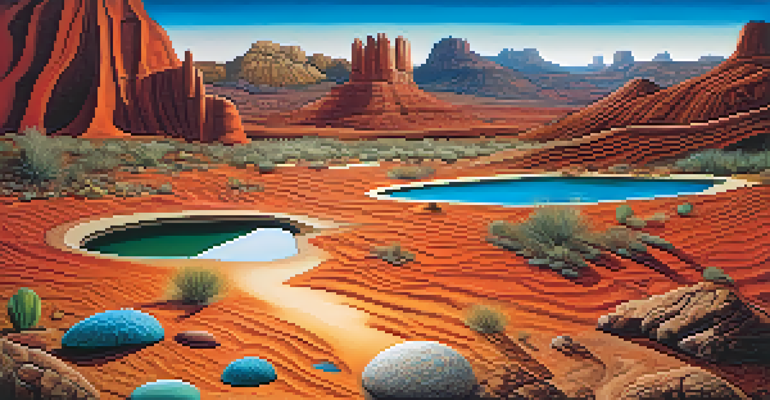 A surreal landscape inspired by Max Ernst, with layered textures and abstract shapes in vibrant colors.