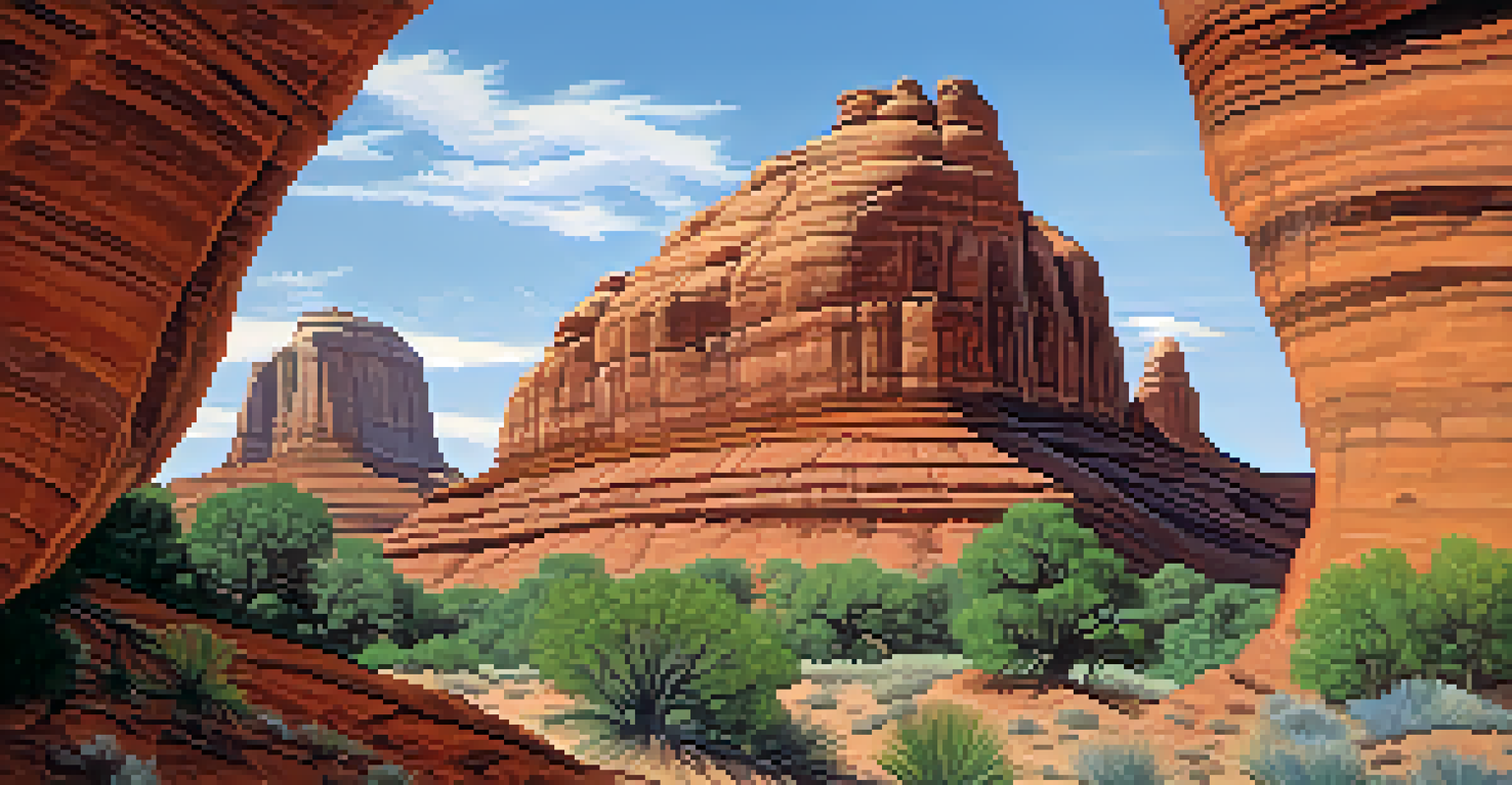 A close-up view of Bell Rock's formations, highlighting its colors and textures.