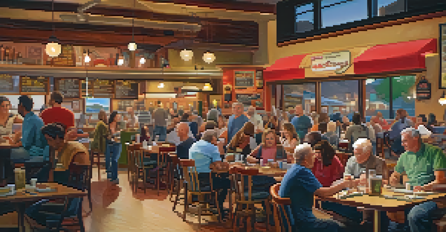Lively scene at the Red Rock Cafe with locals enjoying meals and sharing stories in a warm ambiance.