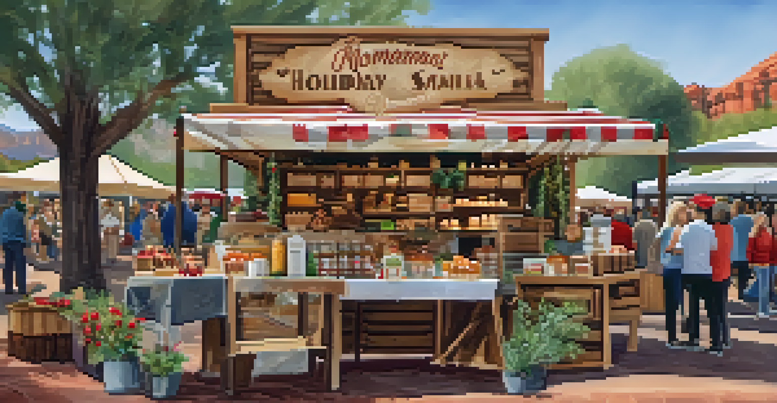 A food vendor's stall displaying homemade jams, artisanal cheeses, and baked goods, with customers sampling food.