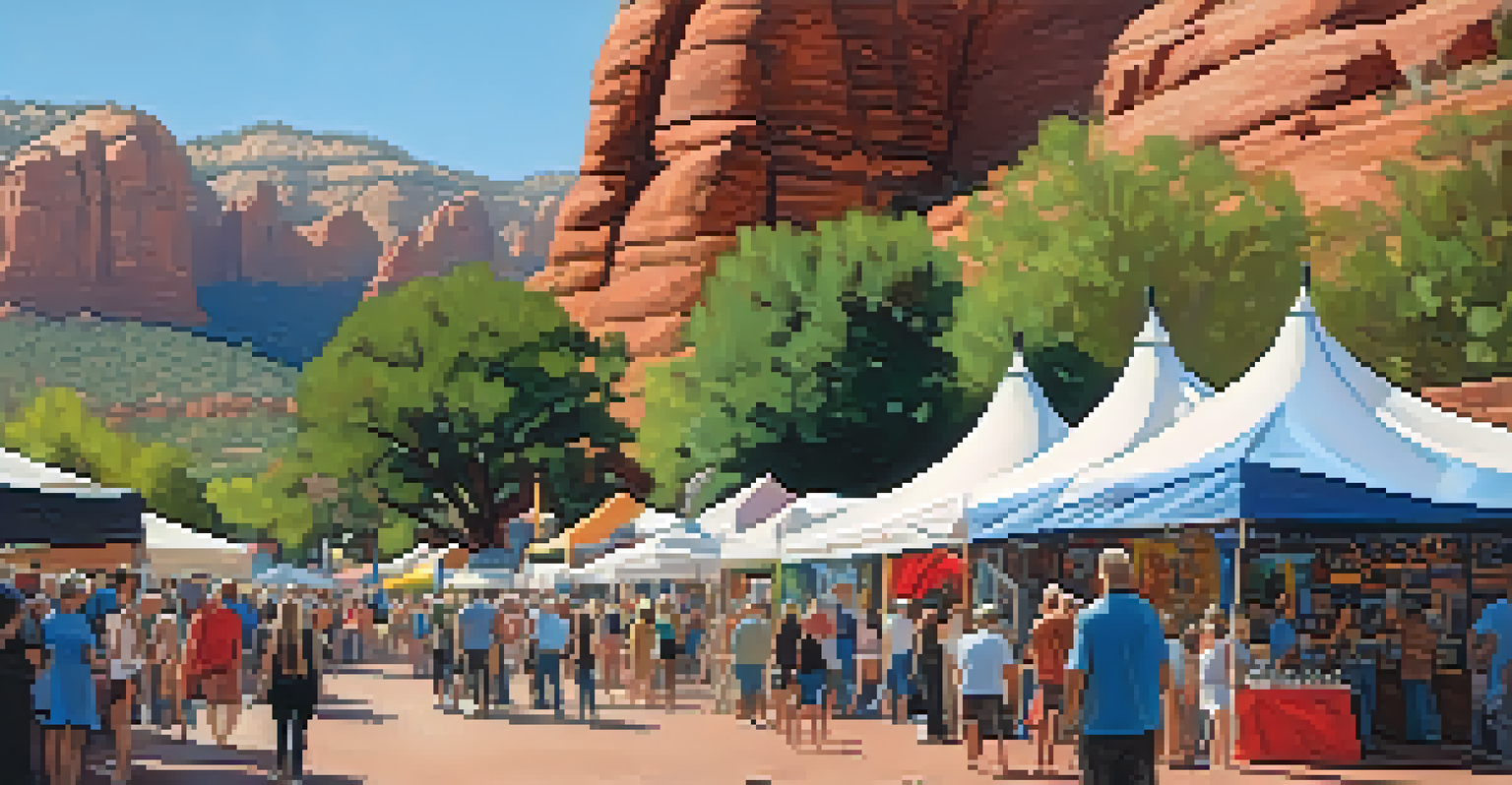 A lively art festival in Sedona with booths showcasing local art and vibrant installations.