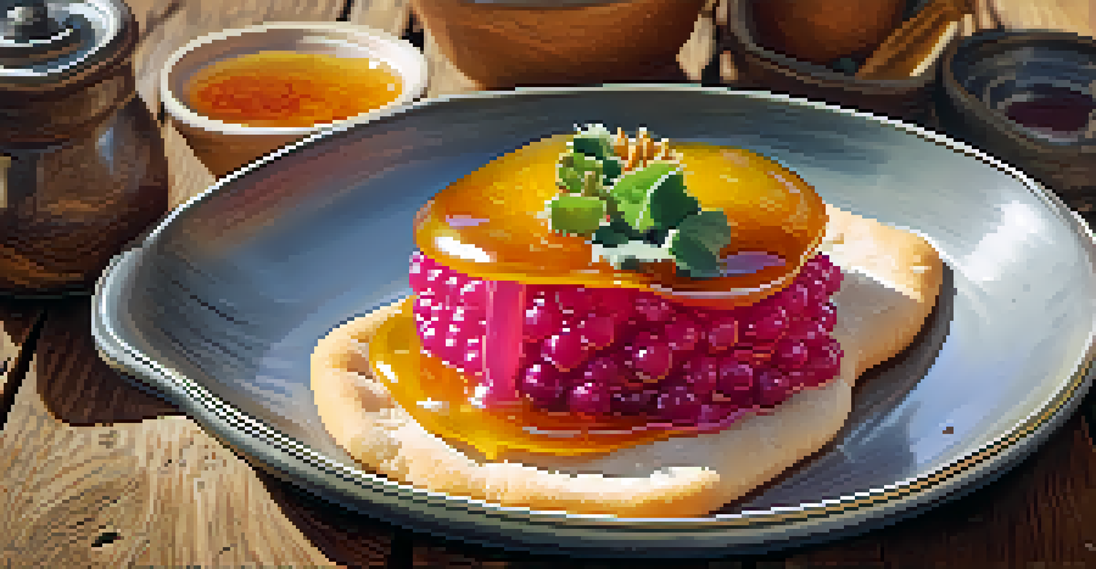 A close-up view of traditional Native American fry bread topped with prickly pear jelly, presented on a rustic table surrounded by fresh ingredients.