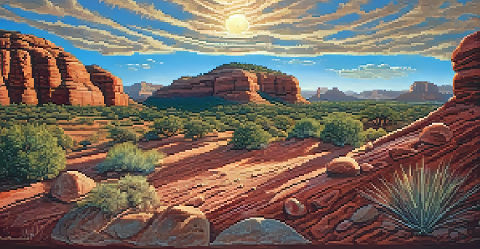 Close-up of ancient petroglyphs carved into red rock, featuring various animal and celestial symbols, with sunlight enhancing their details.