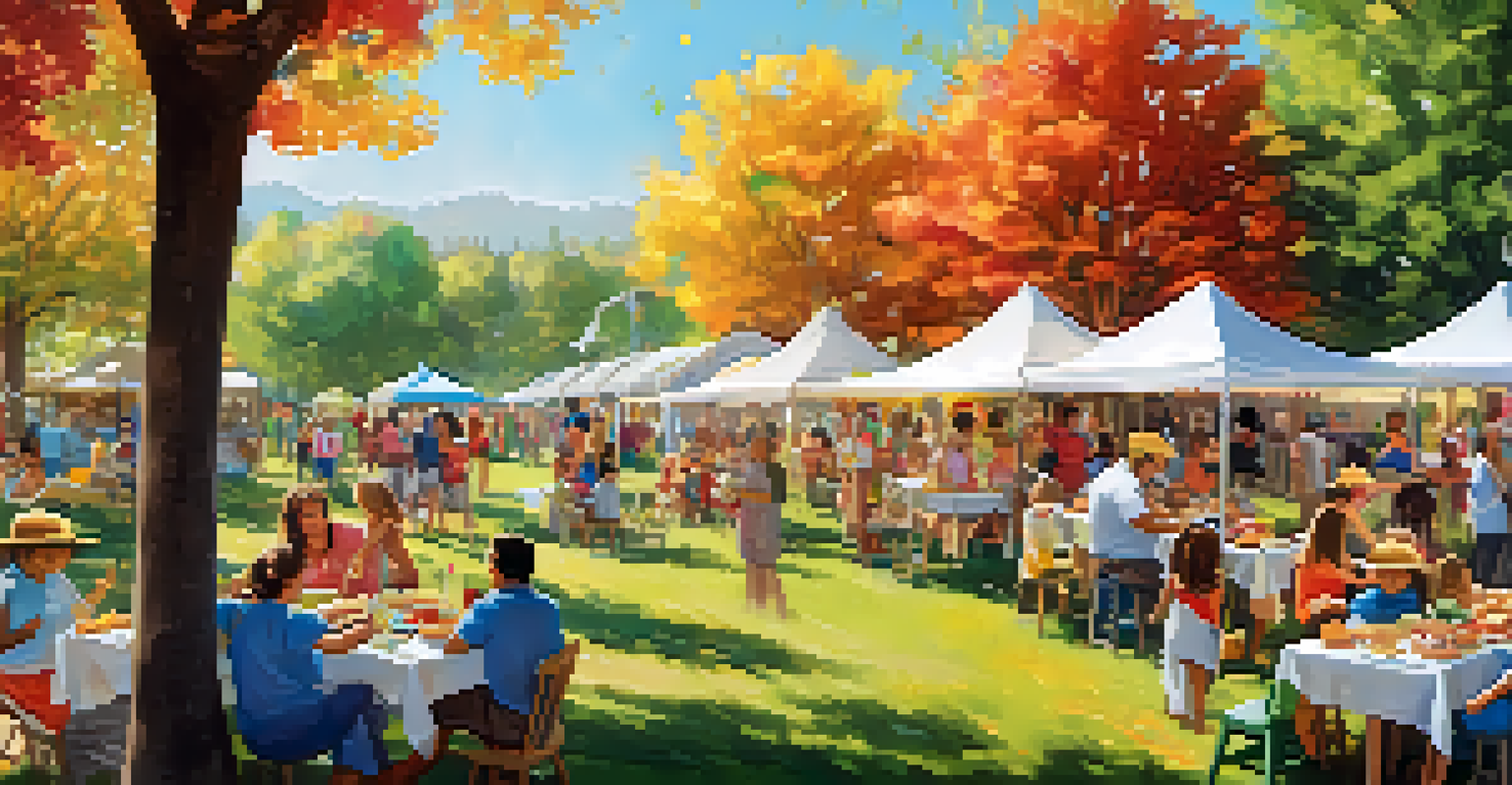 Families enjoying a picnic-style area at the festival with children participating in cooking classes and live music in the background.