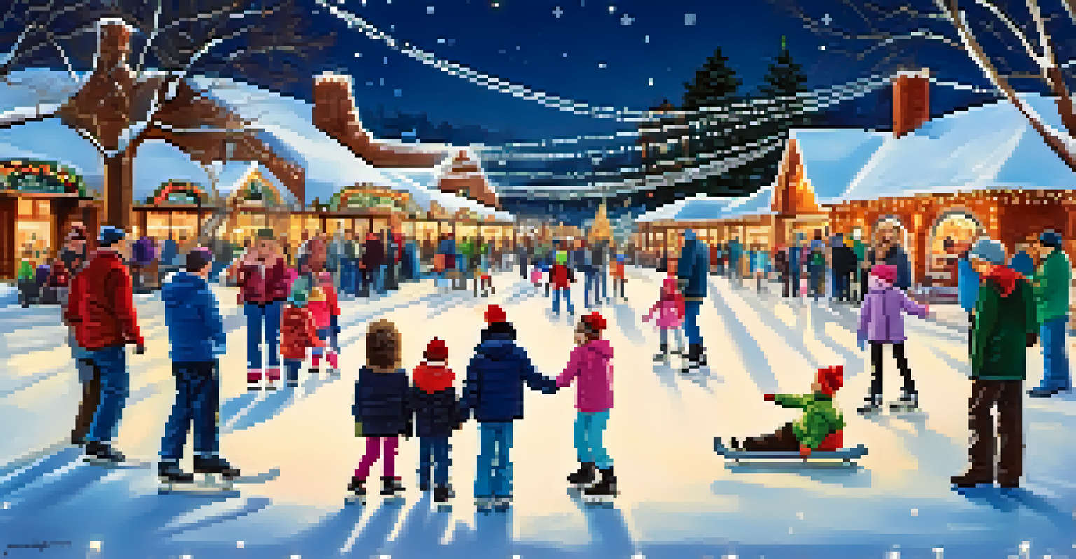 Families celebrating at the Sedona Winter Wonderland Festival, with ice skating, craft-making, and festive decorations.