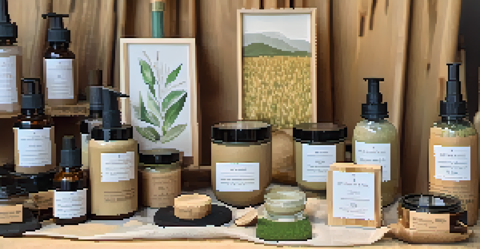 A close-up of an eco-friendly vendor's booth at Sedona's Eco-Fest, featuring organic skincare products and zero-waste items displayed on natural surfaces.