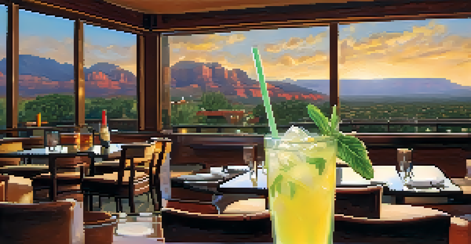 An elegant dining area at Mariposa with a cocktail glass of Margarita de Pina, garnished with fresh pineapple.