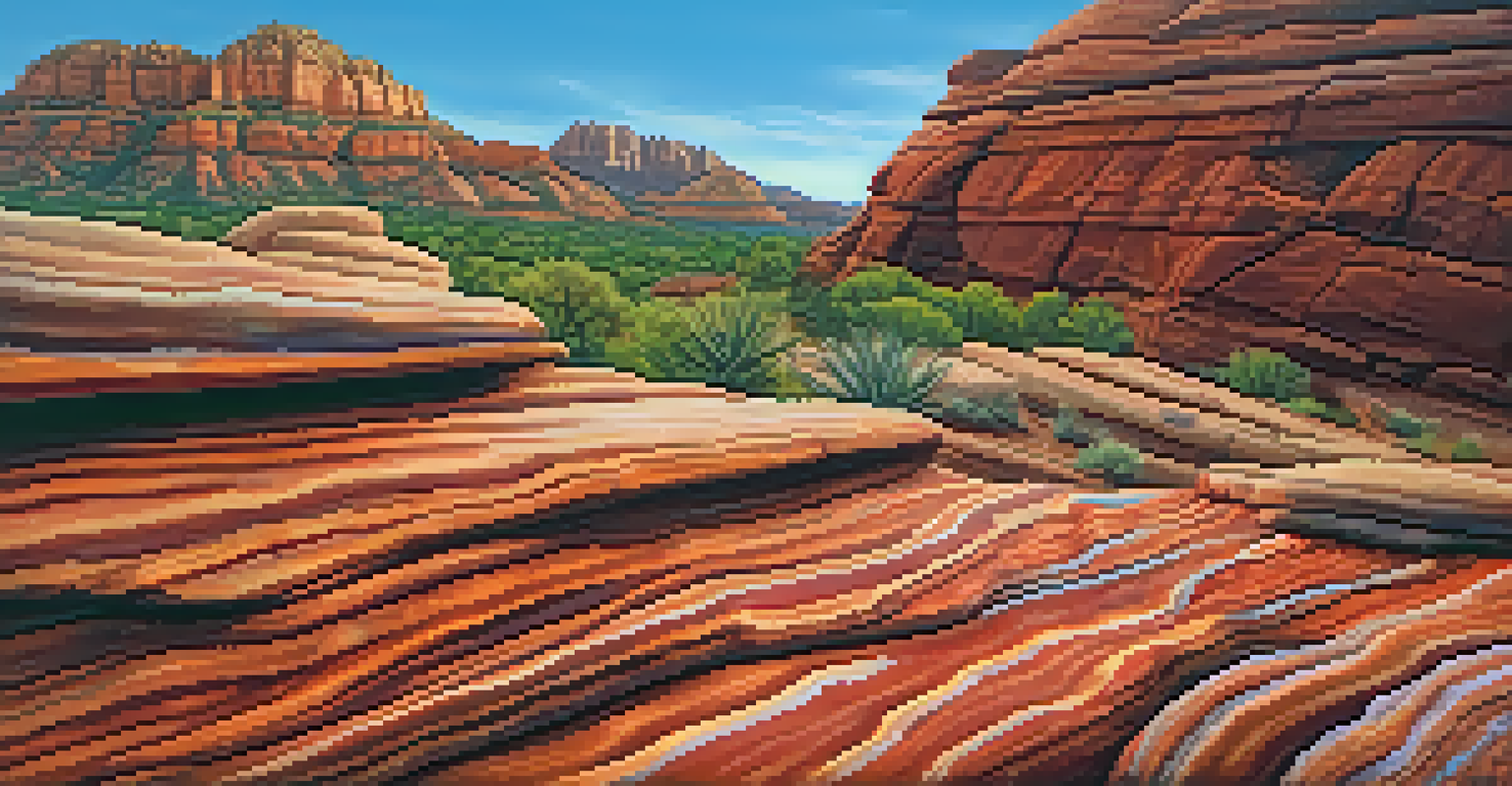 An up-close view of Sedona's red rock textures, highlighting the rich colors and geological patterns.