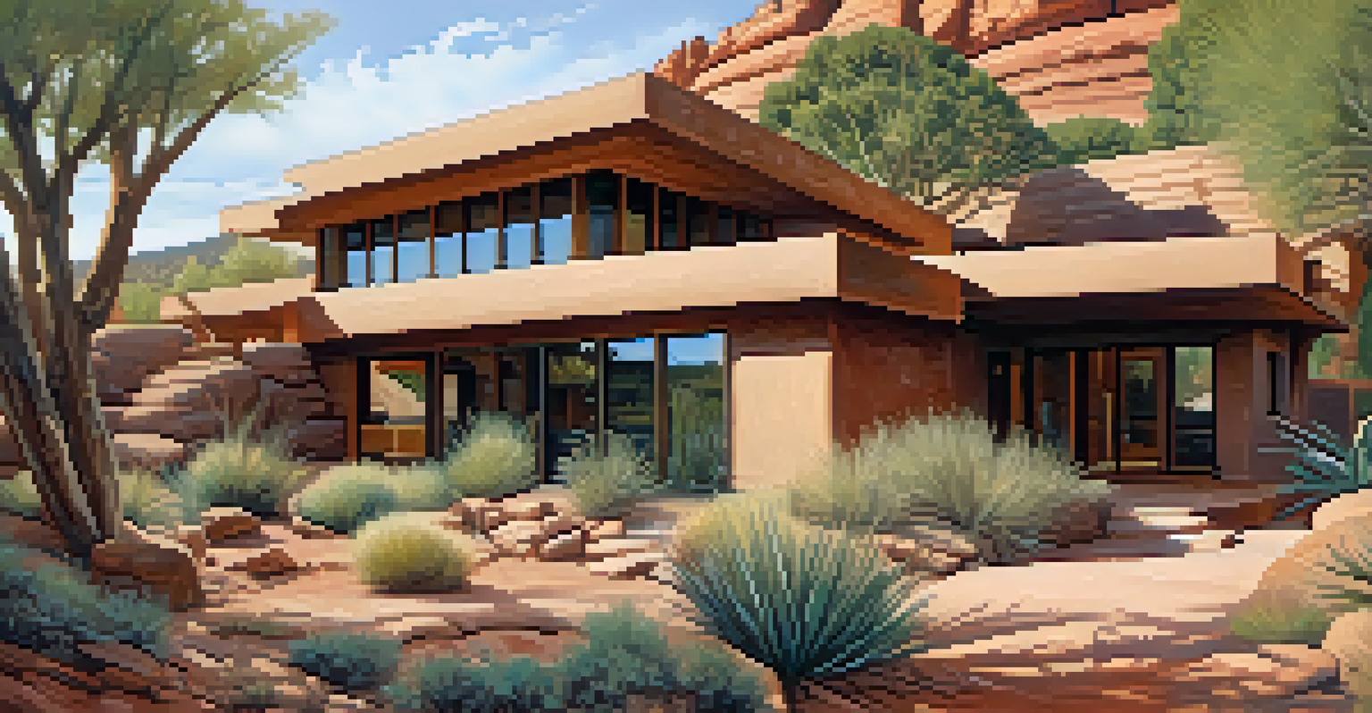 A close-up view of an eco-friendly home in Sedona, showcasing organic shapes and natural materials.