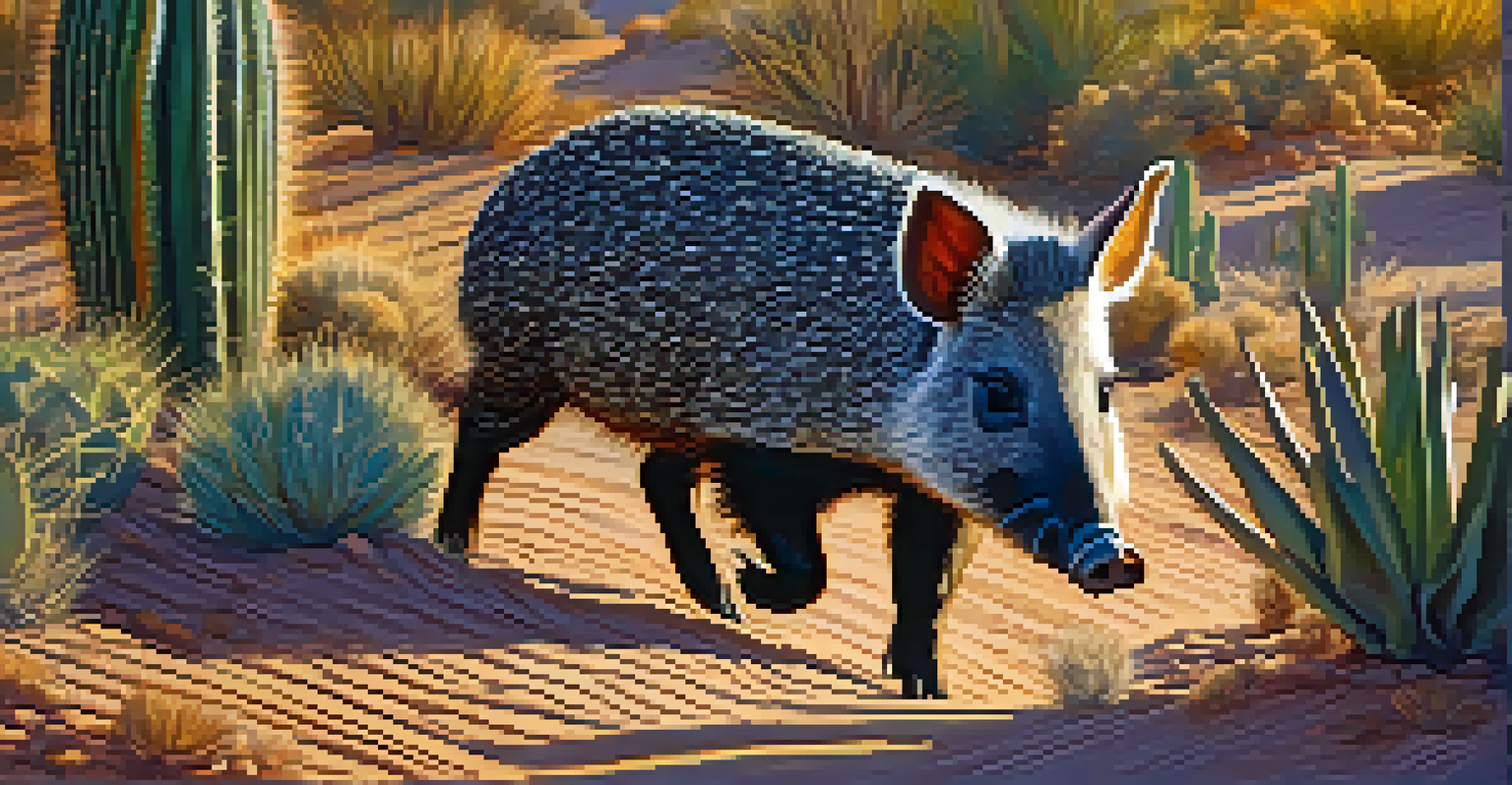Close-up of a javelina foraging among cacti in Sedona's desert landscape.