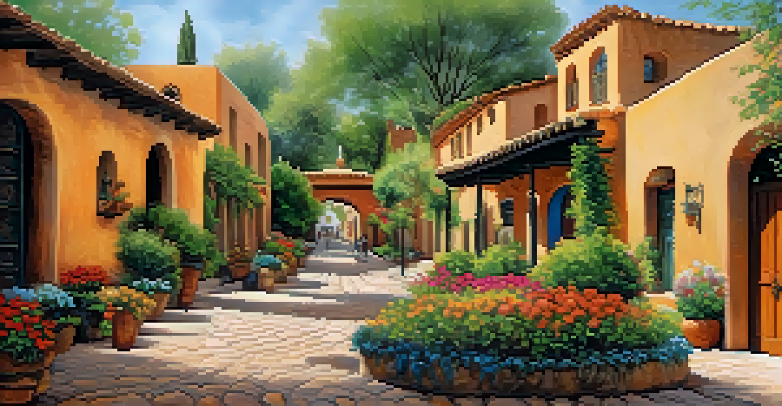 A beautiful Spanish-style village filled with art galleries, cobblestone paths, and blooming flowers.