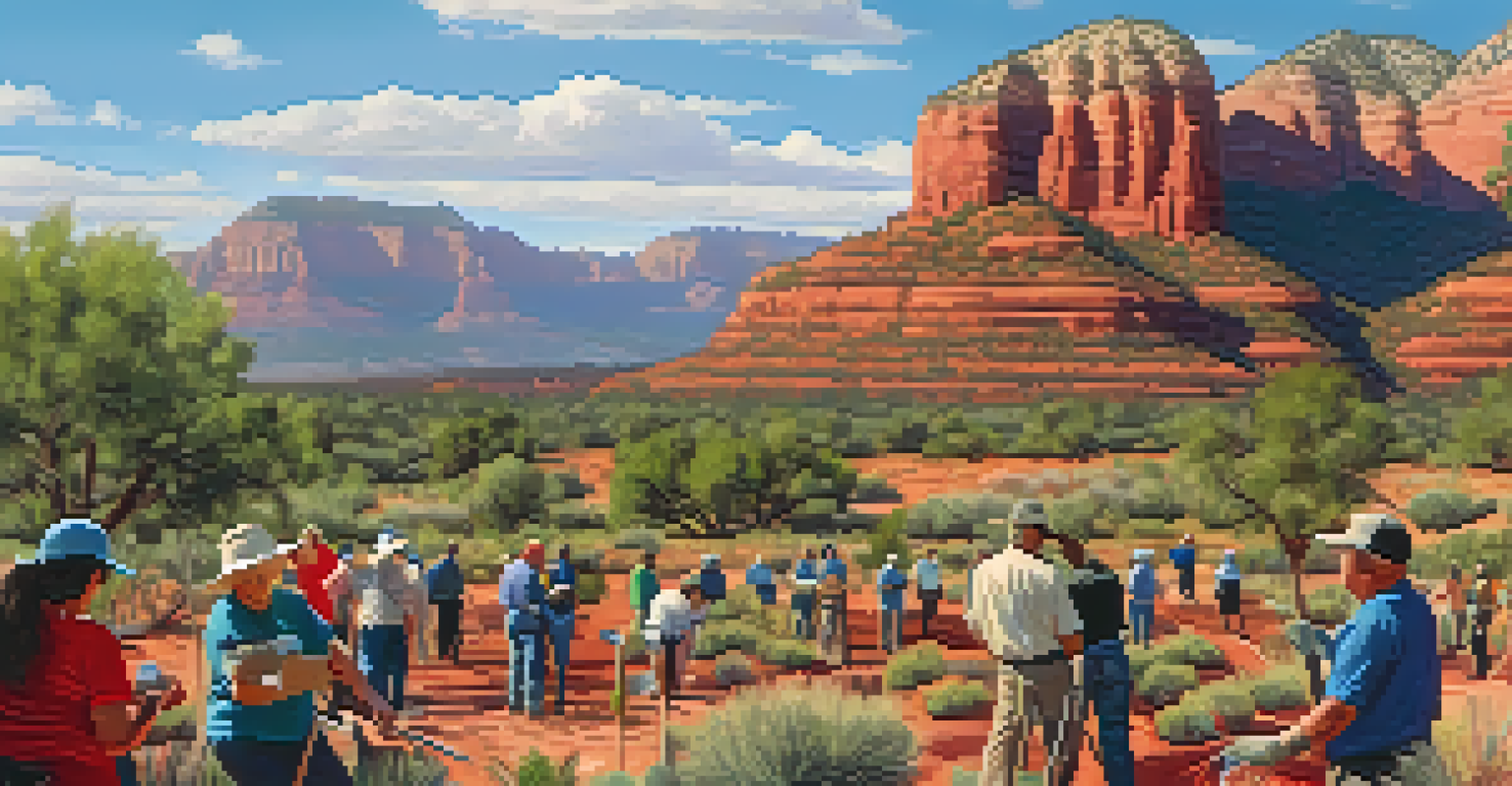 Community members participating in a conservation event, planting native species in Sedona.