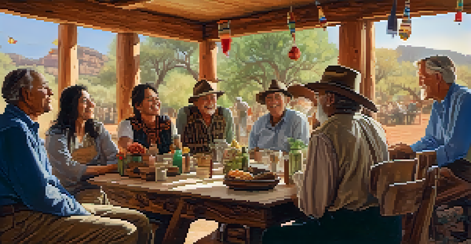 A warm gathering of early settlers in a rustic community center, with George E. Davis at the center, showcasing a sense of community and togetherness.