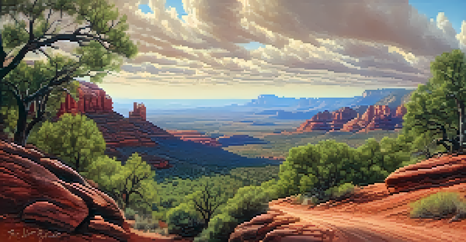 A scenic view from Schnebly Hill Road, with rugged terrain, panoramic vistas of red rocks, and a clear sky, highlighting the adventurous spirit of the drive.