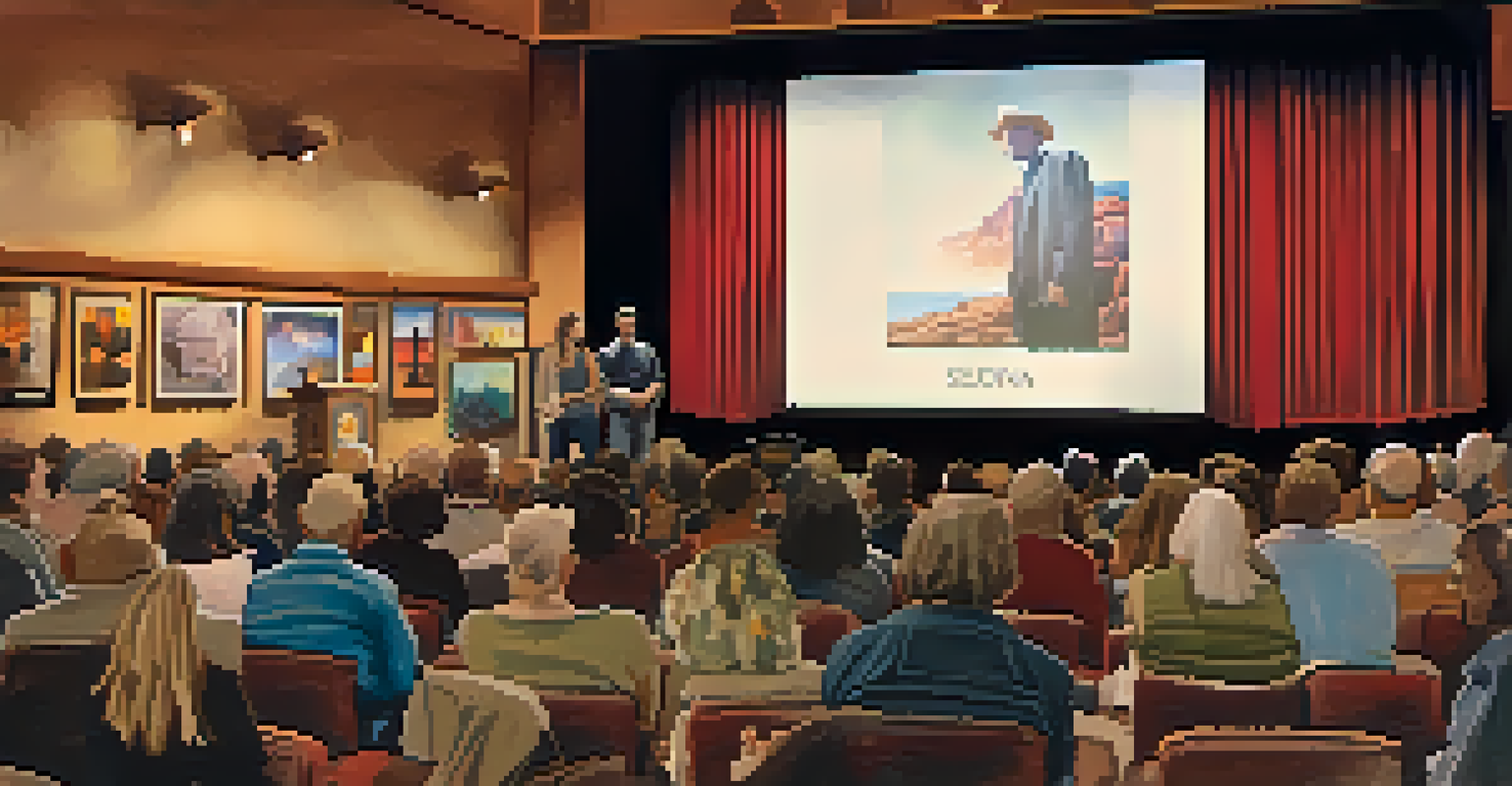 A Q&A session at the Sedona International Film Festival with filmmakers and an engaged audience, warmly lit with festival decor in the background.