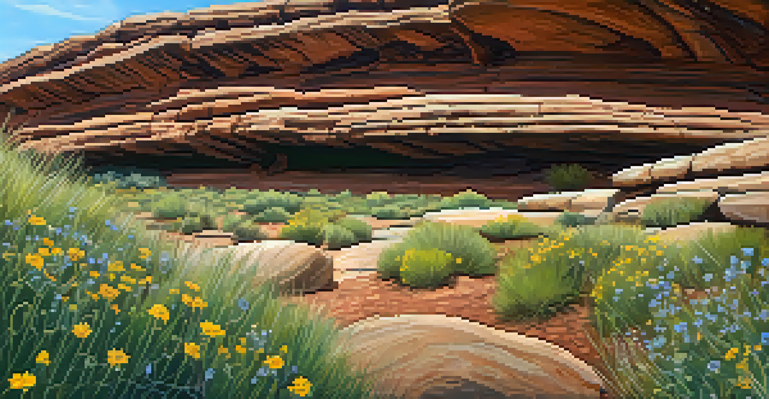 A close-up view of a weathered rock at Red Rocks, showcasing textures and small plants under soft light.