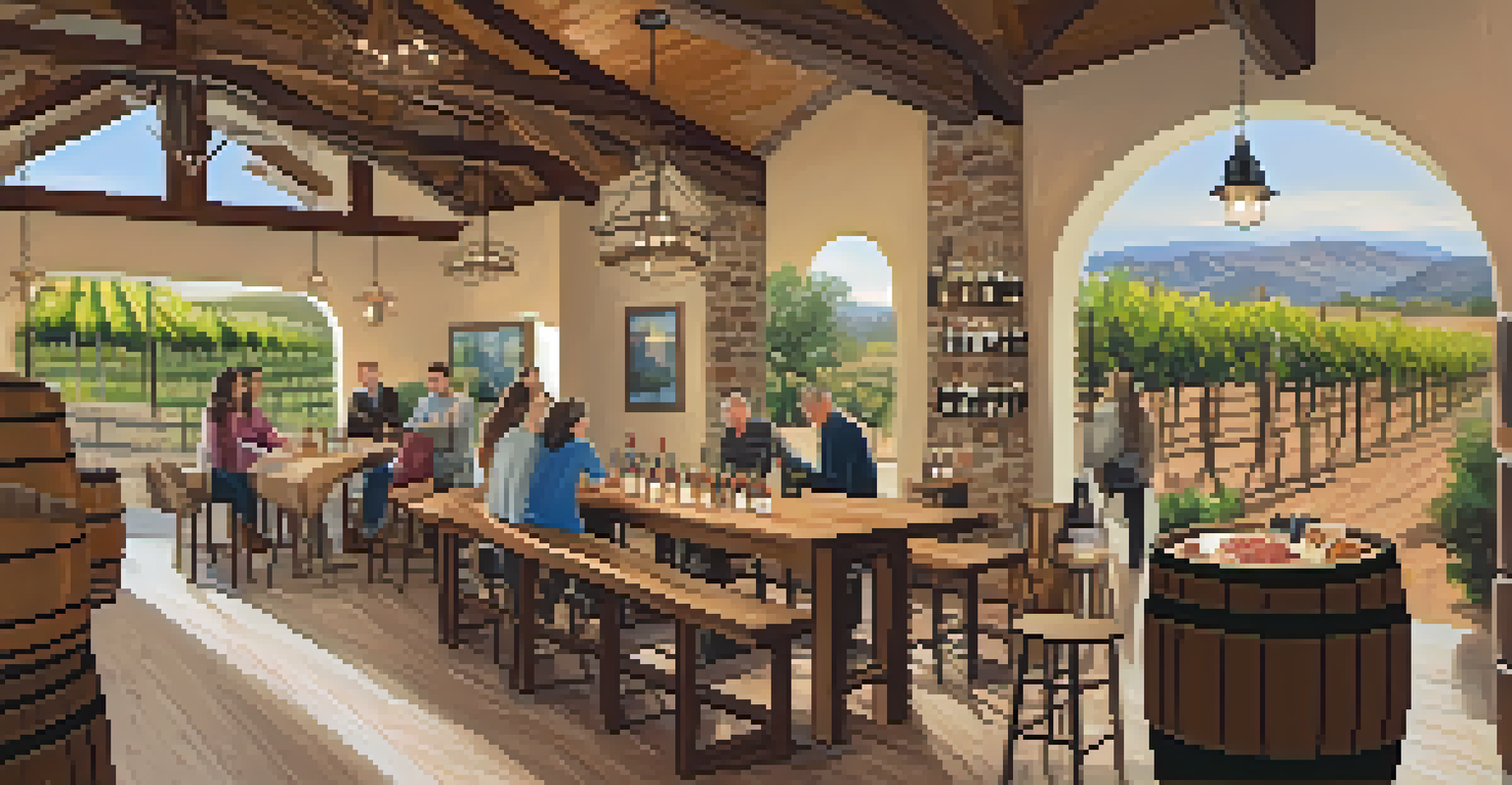 A cozy tasting room at Javelina Leap Vineyard with visitors enjoying wine and cheese.