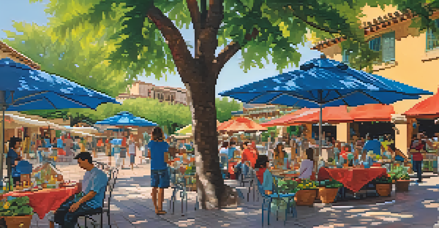 Families having a picnic in the colorful courtyard of Tlaquepaque Arts & Shopping Village.