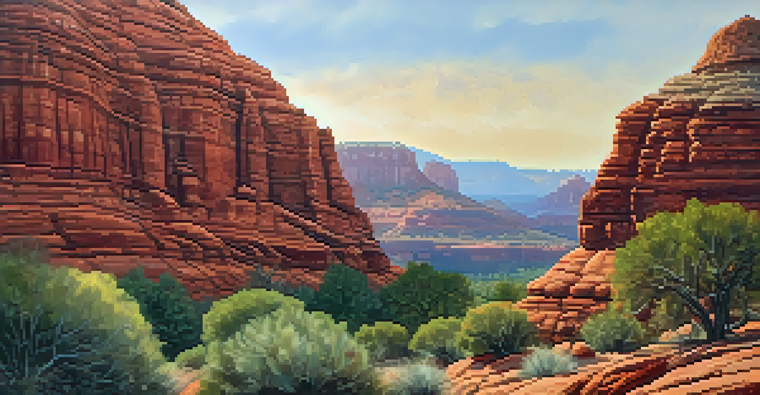 A close-up image of Sedona's red rocks showing intricate textures and vibrant colors formed by sediment and oxidation.