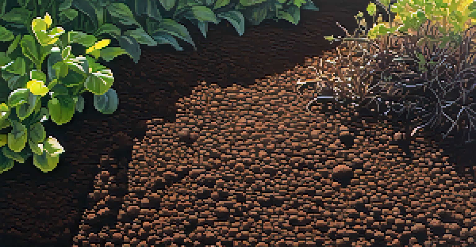 Close-up of soil preparation in a Sedona garden with organic matter and mulch.