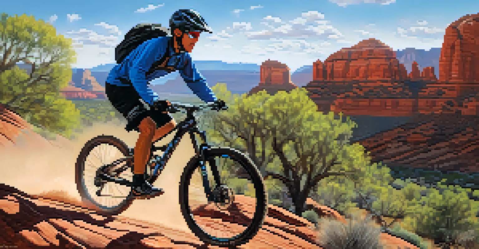 An intermediate mountain biker skillfully navigating the rocky terrain of the Little Horse Trail in Sedona.