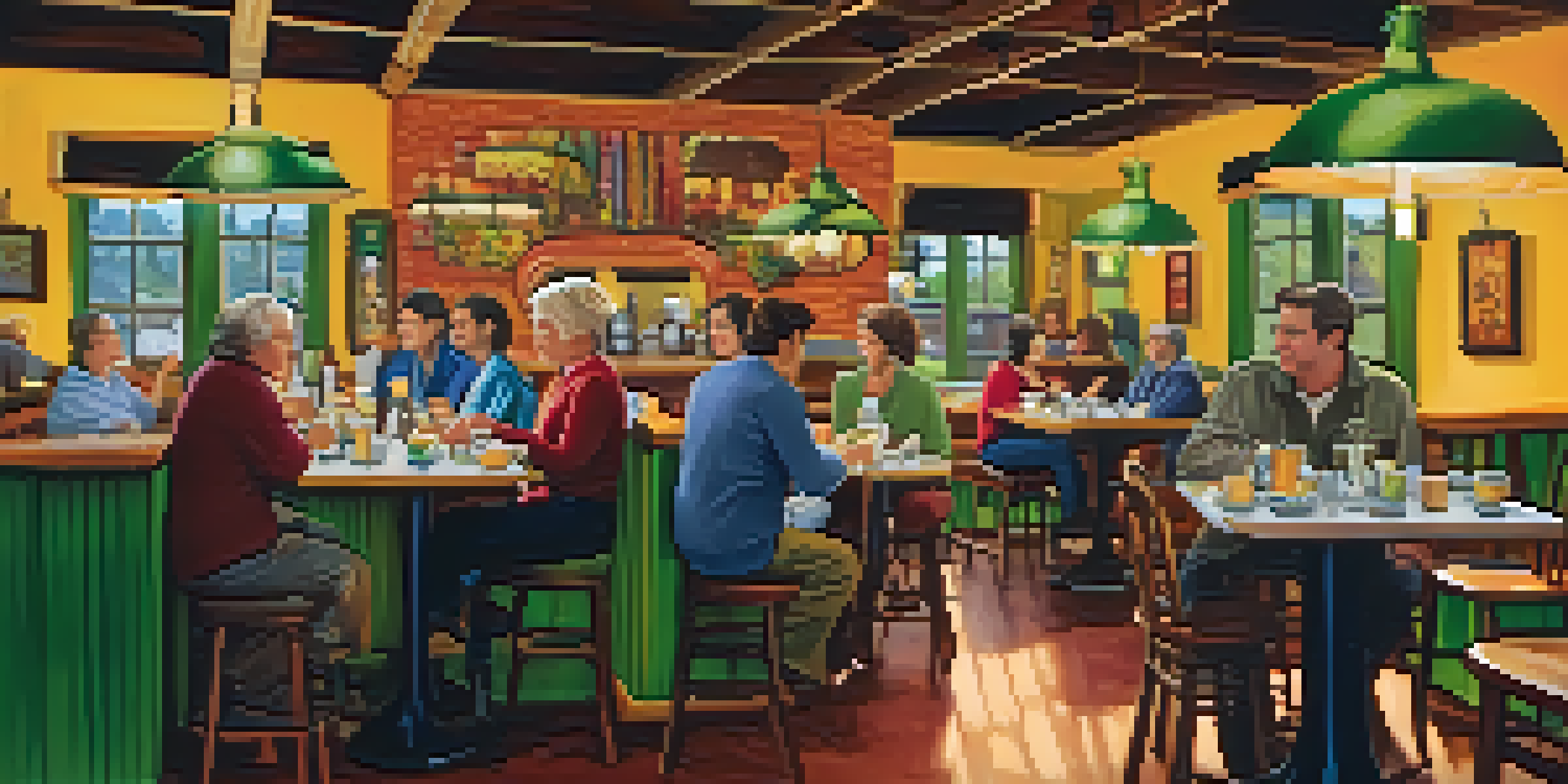 A warm and inviting interior of a restaurant with colorful pottery, a delicious omelet, and people enjoying their brunch.