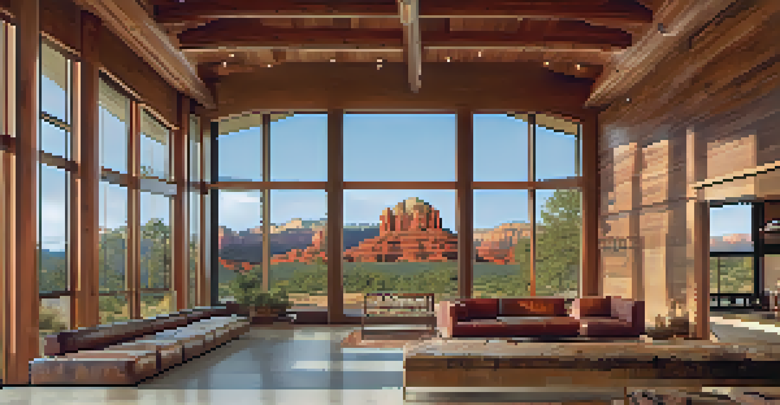 A modern building in Sedona that blends traditional Native American design elements with contemporary architecture and eco-friendly materials.