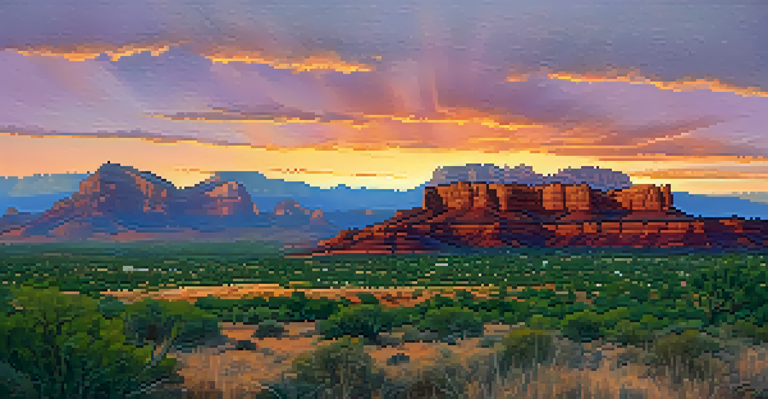 A stunning sunset over Sedona's red rock formations from Airport Mesa.
