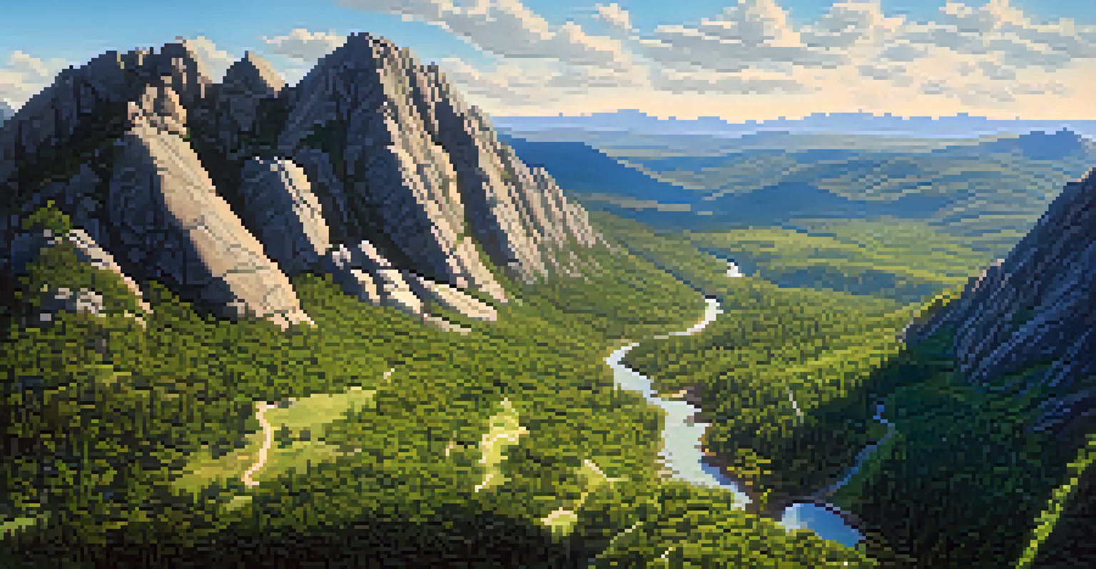 Aerial view of Munds Mountain Wilderness showcasing diverse landscapes with rocky outcrops and green forests under the sunlight.