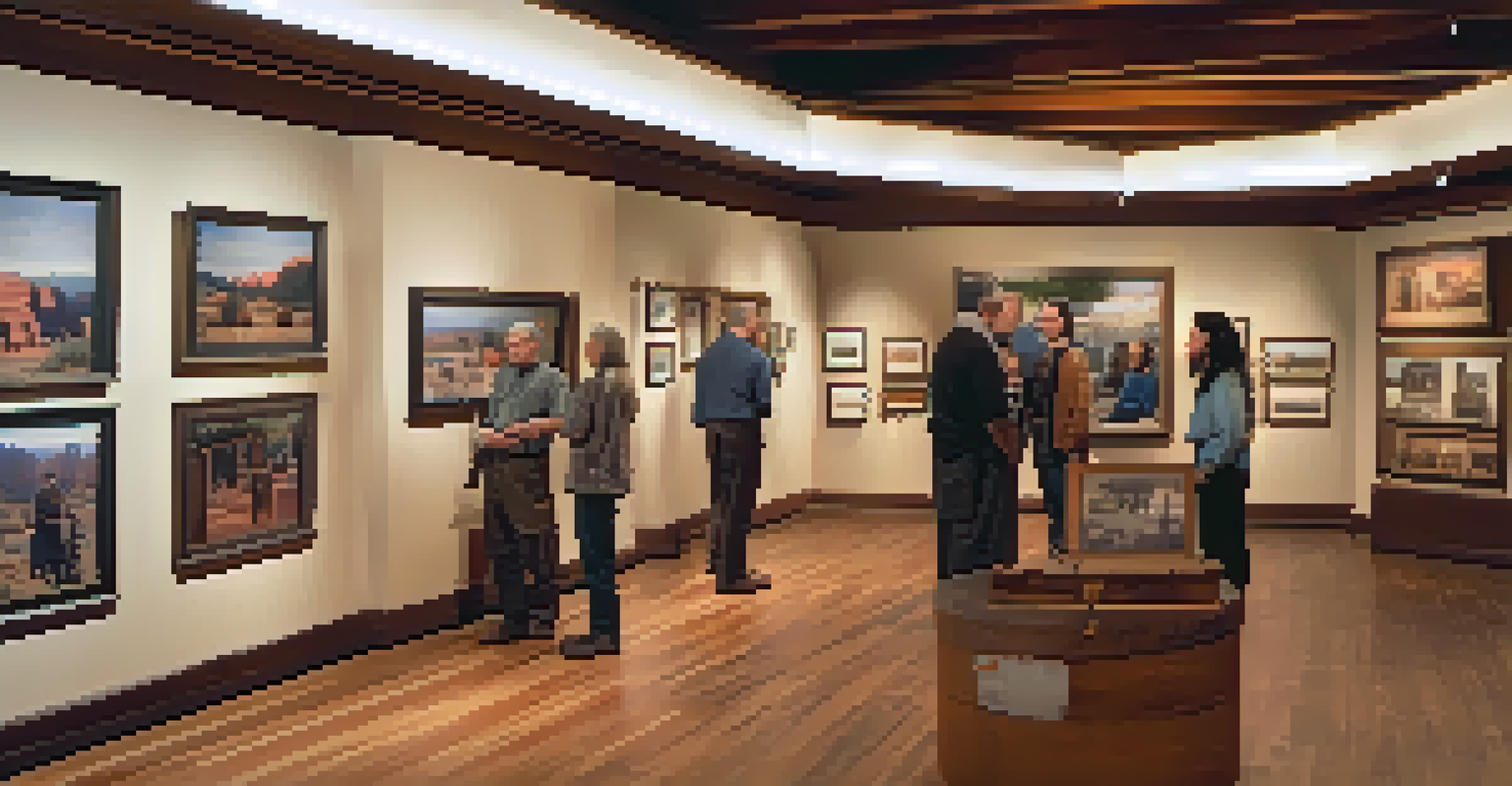 Inside the Sedona Heritage Museum, featuring historical photographs and artifacts with a curator explaining to visitors.