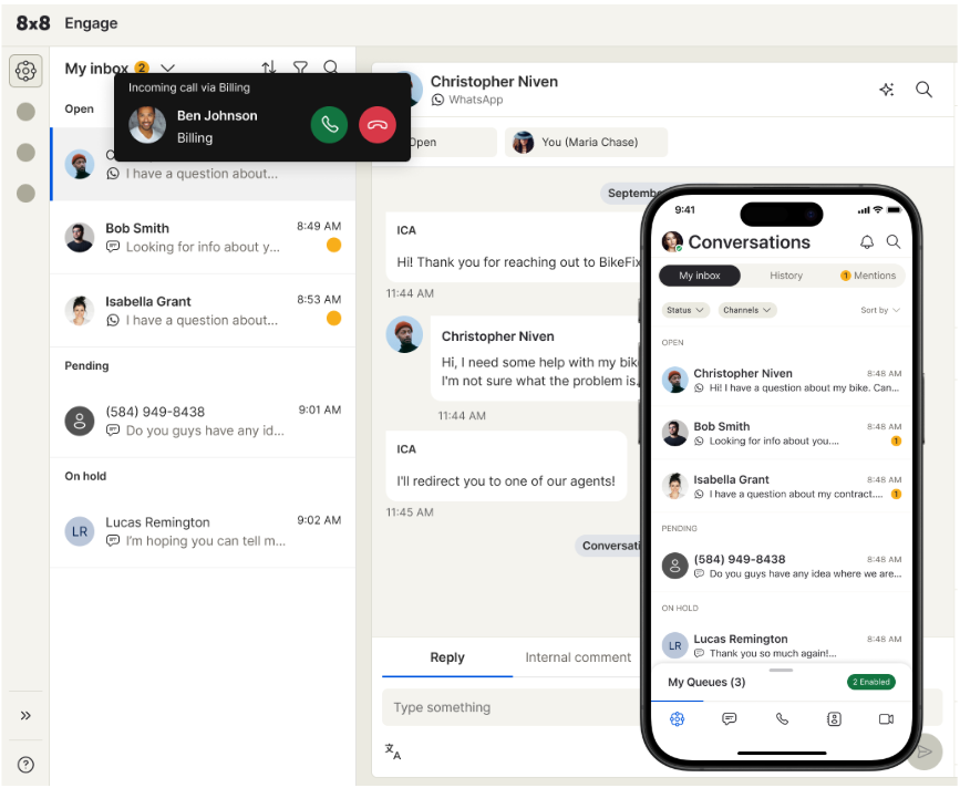 Screenshot of 8x8 Engage Inbox
