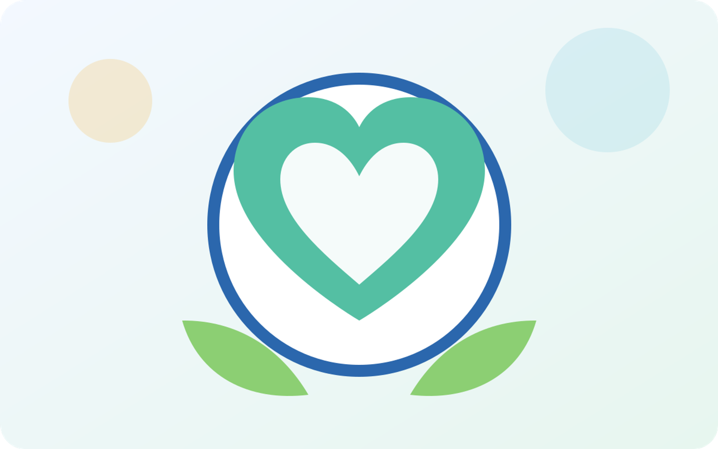Illustration of a heart and leaves representing comfort, dignity and supportive care.