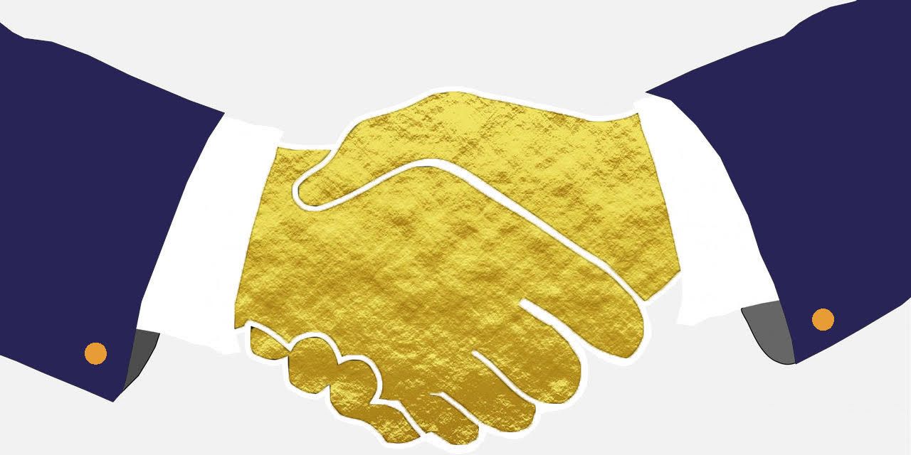 Gouden handdruk via de rechter