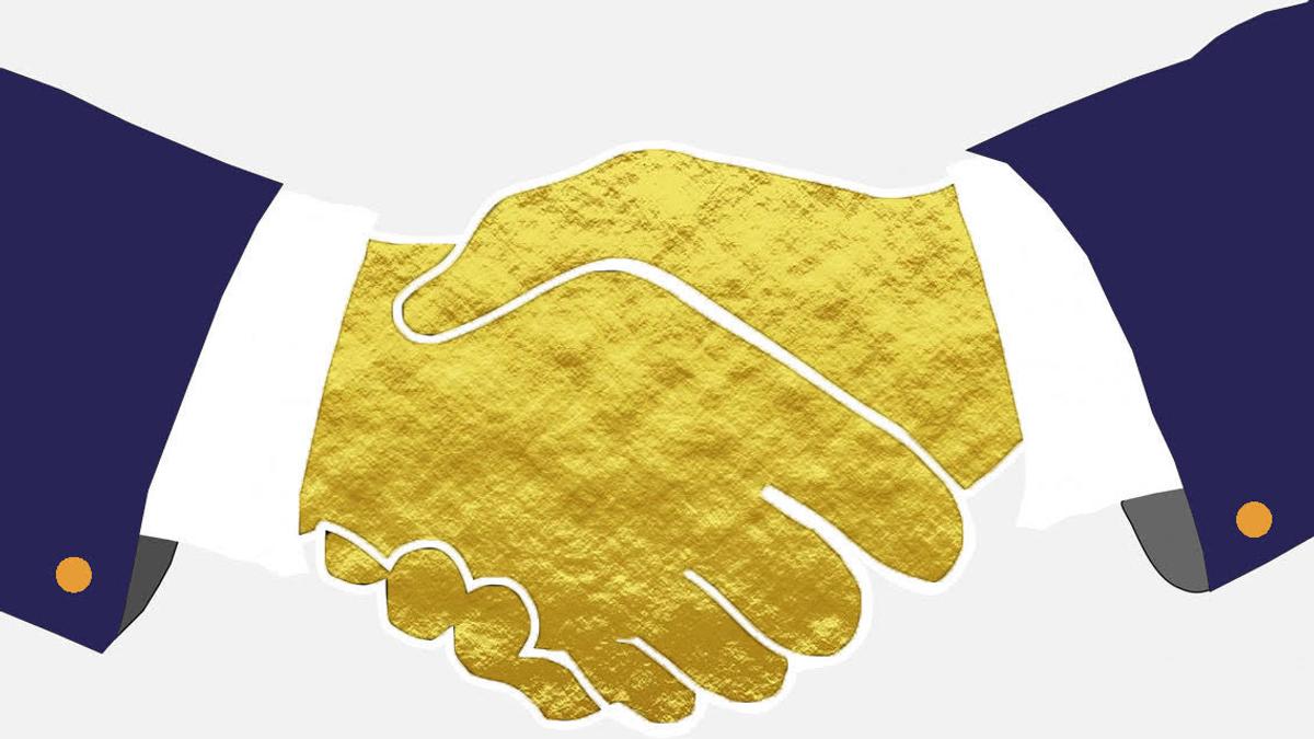 Gouden handdruk via de rechter
