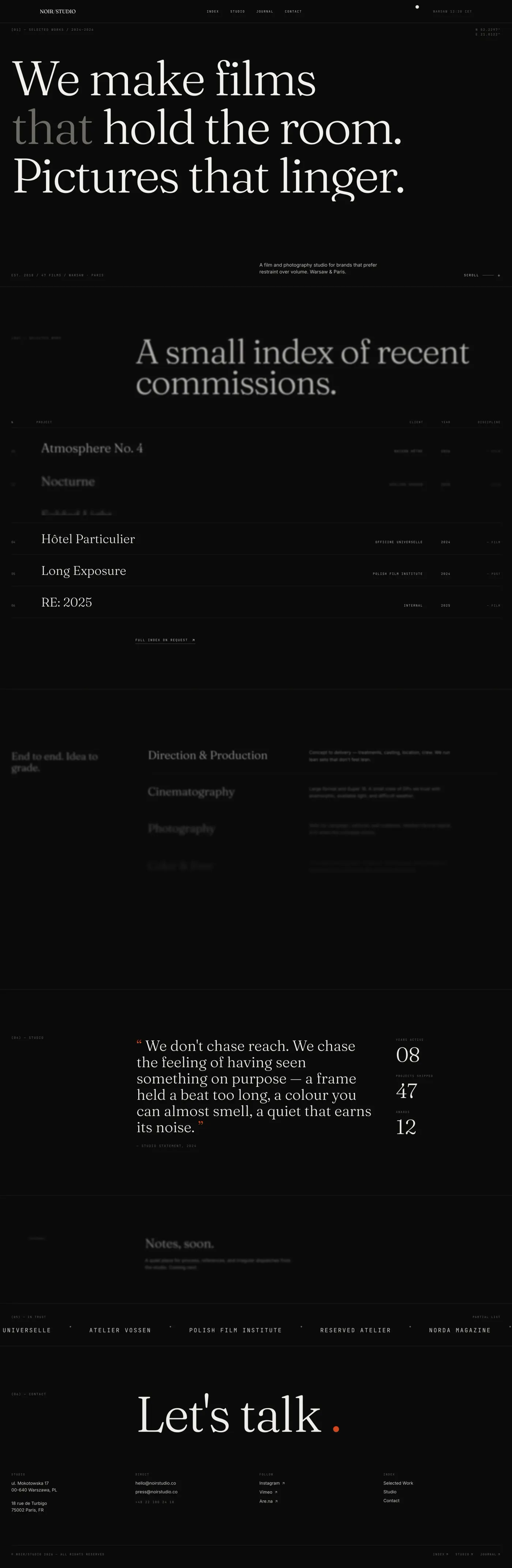 NOIR/STUDIO — When the Website Behaves Like the Work