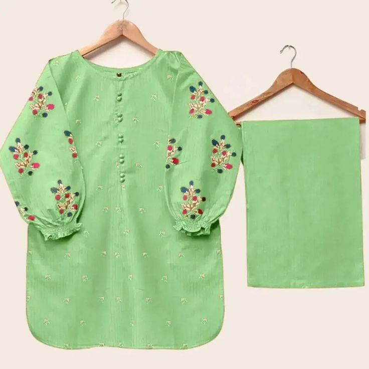 Mint Green Embroidered Kurti with Matching Trouser