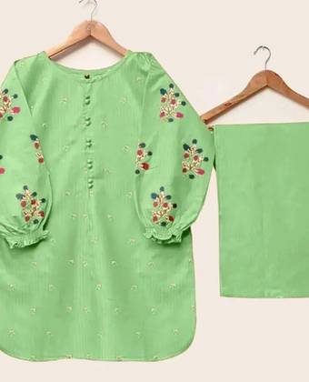 Mint Green Embroidered Kurti with Matching Trouser