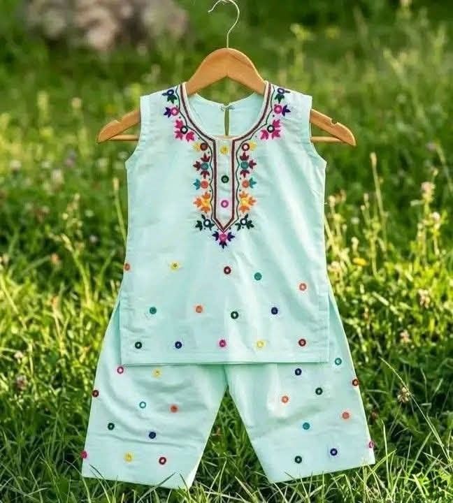 Kids Handmade Thread Work Dress with Mirror Work Daman 