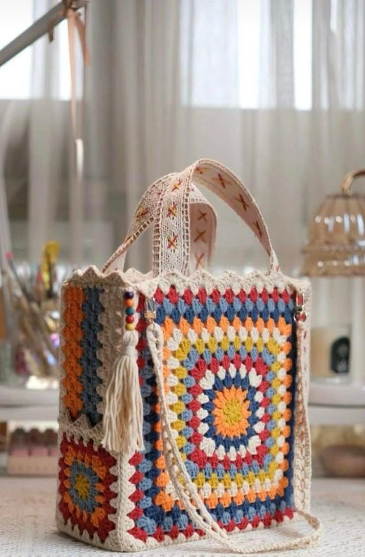 Handmade Crochet Granny Square Tote Bag