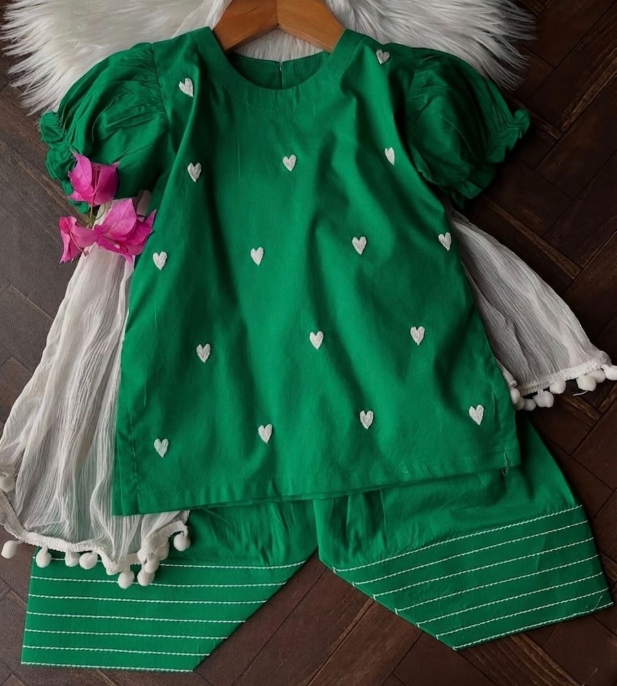 3 pcs girls green dresse
