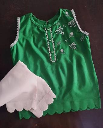 Emerald Bloom Embroidered 2-Piece Girls Summer Suit