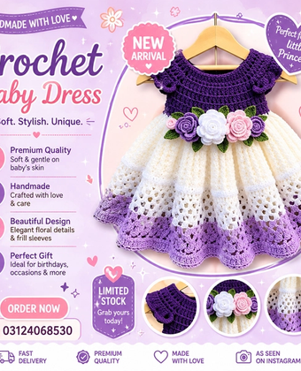 Handmade Crochet Baby Girl Dress Purple & White Floral Dress