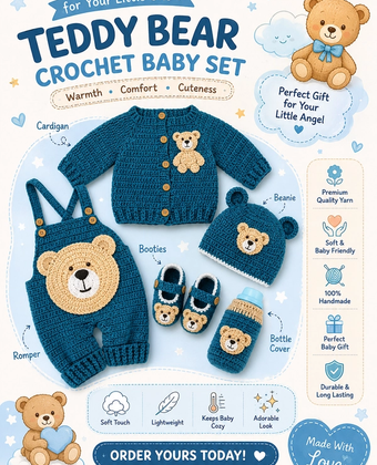 Handmade Teddy Bear Crochet Baby Gift Set