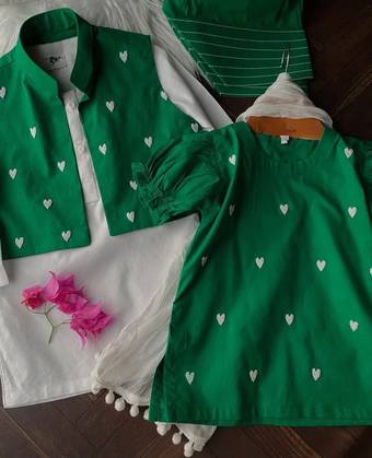 3 pcs girls green dresse