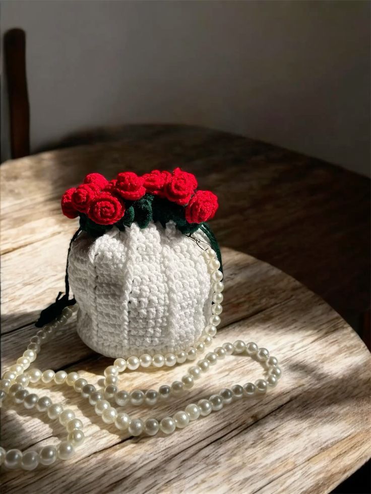 Crochet potli rose bag