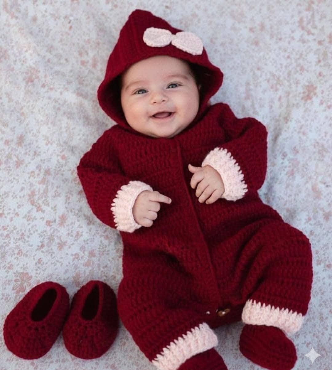 Crochet baby romper with booties 