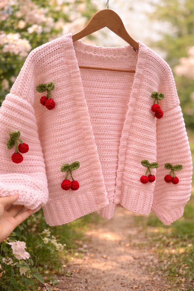 Handmade Crochet Cherry Cardigan